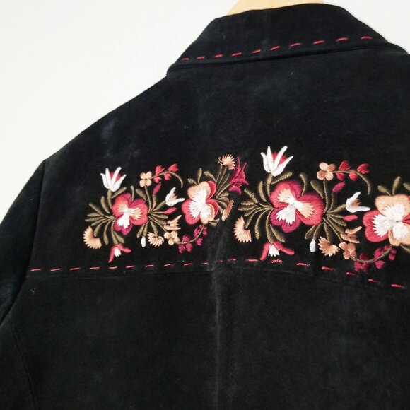 Bernardo Women's XL Suede Genuine Leather Floral Embroidered Jacket Coat Black - Picture 9 of 16